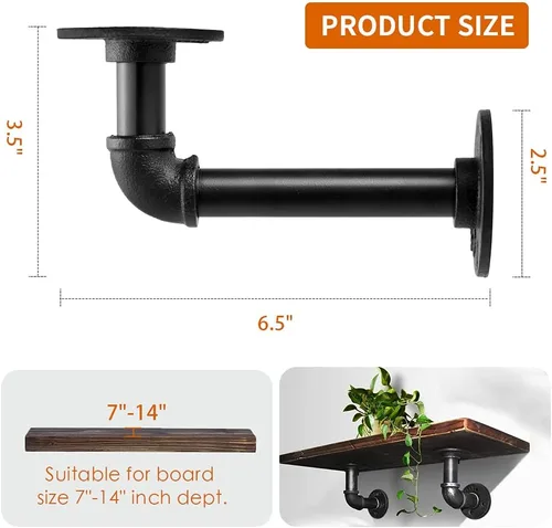 Miniatura 2 de Janyang Soportes industriales para estantes de tubos para tableros de 8, 10, 12, 14 pulgadas, estantes flotantes de tubo de hierro L, soportes