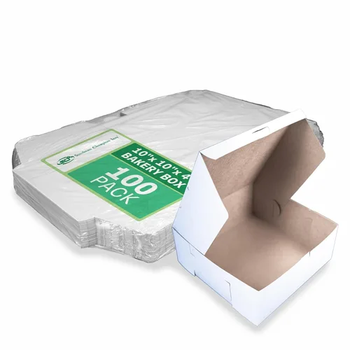 Miniatura 6 de Southern Champion Tray 23053K Caja de panadería de ventana de esquina con cerradura de cartón Kraft, 10 pulgadas de largo x 10 pulgadas de ancho x 5