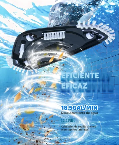 Miniatura 9 de Aspiradora de piscina para piscina sobre el suelo con un poste telescópico, 80 minutos de tiempo de funcionamiento, limpiador de piscina recargable
