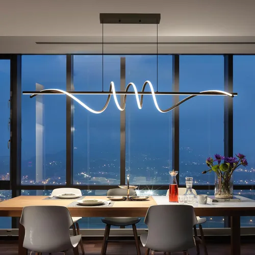 Miniatura 8 de Lámpara colgante, lámpara colgante lineal LED regulable, lámpara colgante fija, lámpara de araña LED moderna curvada, lámparas de araña para comedor
