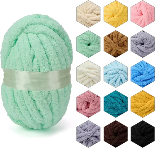 Miniatura 14 de ERLYEEN Hilo de Chenilla Grueso Súper Voluminoso Suave Espeso Esponjoso Jumbo Gigante Lavable Hilo Grande de Poliéster DIY para Manta de Tejido a