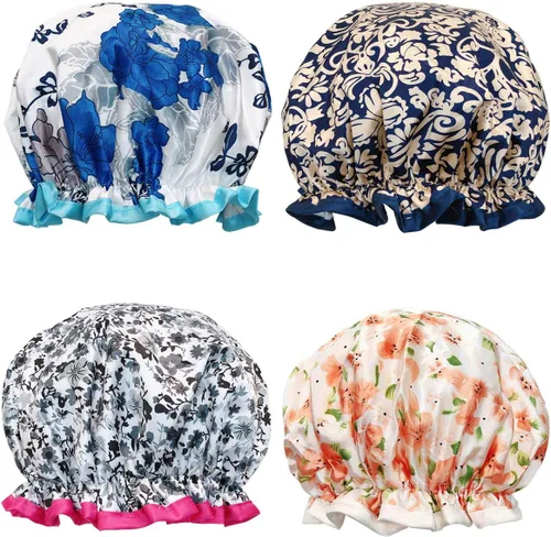 Miniatura 11 de Wrapables® Elegantes gorros de ducha impermeables de doble capa (juego de 4), estampado animal y puntos