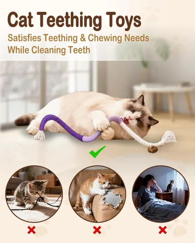 Miniatura 3 de Juguetes de cuerda masticable para gatos, 6 piezas con hierba gatera, juguetes de dentición para gatos de interior para gatitos, juguetes
