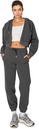 Miniatura 54 de Cali1850 Pantalón deportivo Cloud Nine Fleece para mujer, cintura alta, ajuste holgado, dos bolsillos, cintura elástica con cordón