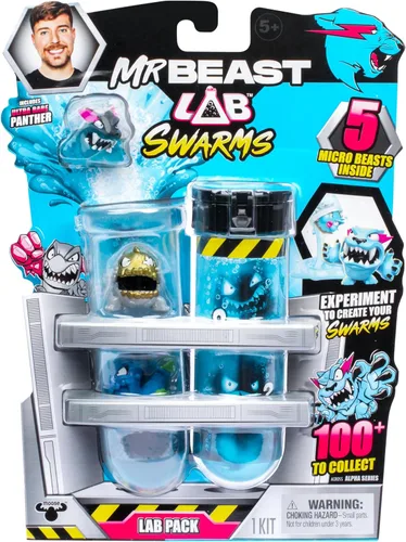 MrBeast Lab Paquete de laboratorio Swarms, experimenta añadiendo agua, agitando tubo de ensayo y revelando 5 unidades de personajes coleccionables