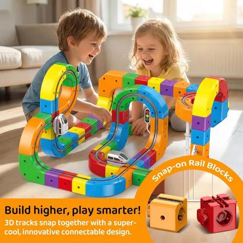 Miniatura 3 de Juego de Pista de Tren Eléctrico Magnético, Pistas de Carrera Flexibles Anti-Gravedad 3D con Tren Motorizado y Señales de Tráfico, Juguete