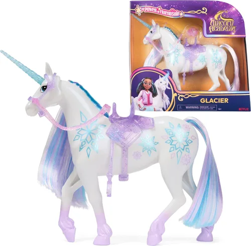 Unicorn Academy, Glaciar Power of Friendship con silla de montar y brida translúcidos, 11 pulgadas, muñecas y juguetes de unicornio, regalos y
