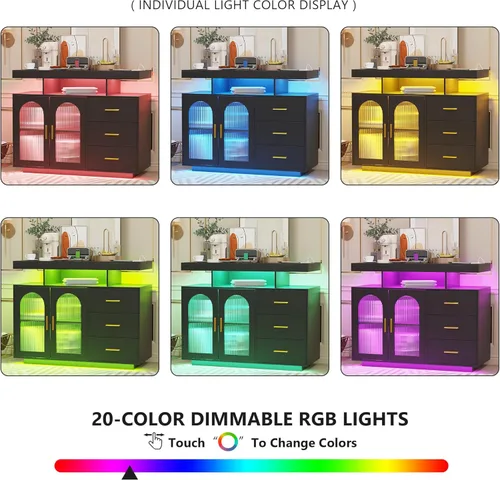 Miniatura 5 de Gurexl Gabinete de buffet LED de 40 pulgadas con estación de carga inalámbrica, sensor automático RGB de 20 colores regulable con inducción