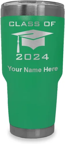 Miniatura 7 de LaserGram Vaso aislado al vacío de 20 onzas, grado de tapa clase de 2024, 2025, 2026, 2027, 2028, grabado personalizado incluido (negro)