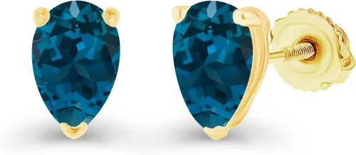 Miniatura 2 de Aretes de tuerca de plata de ley 925 chapada en oro de 14 quilates, hipoalergénicos, 0.236 x 0.157in, corte de pera, piedra natal auténtica