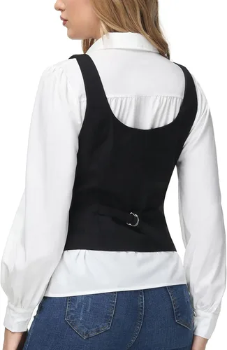 Miniatura 4 de KANCY KOLE Chalecos de moda con doble botonadura para mujer, chaleco elegante, casual, versátil, chaleco vintage con botones, tallas S-XXL