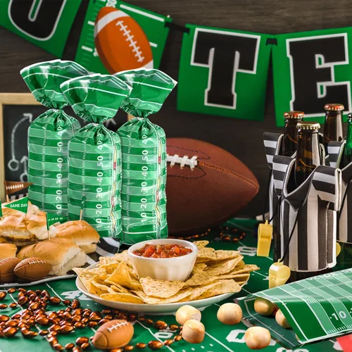 Miniatura 6 de Blulu 100 bolsas de golosinas de fútbol de celofán, bolsas de plástico sellables con calor de celofán con lazos plateados, recuerdos de fiesta