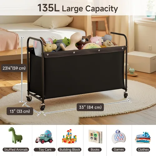Miniatura 2 de StorageWorks Caja de juguetes con ruedas para niños, baúl grande de almacenamiento y organizador de juguetes de 135 litros, caja de juguetes de Negro