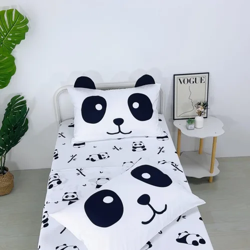 Miniatura 2 de MUSOLEI Sábanas Panda Sábanas ajustadas Lindas hojas de cama con conjunto de cama de animales 3D con orejas para niñas Conjunto de cama individual