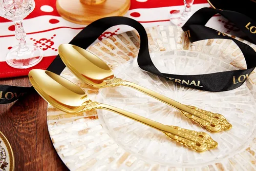 Miniatura 5 de KEAWELL Cuchara grande de servicio de 2 piezas, acero inoxidable 18/10, cuchara de servir fina y grande, cucharada resistente, apta para Dorado