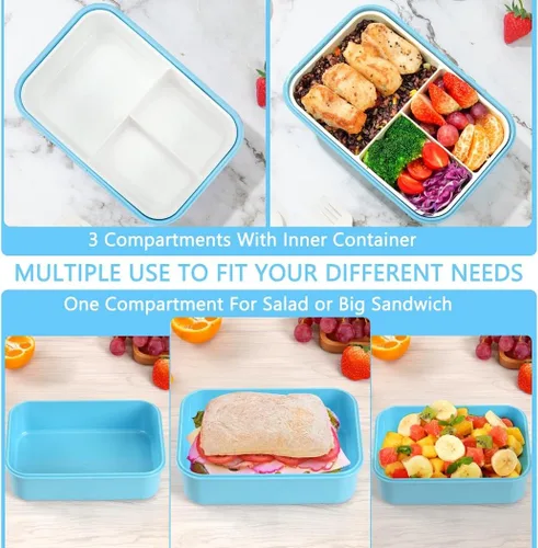 Miniatura 6 de LOVINA Cajas Bento para Adultos – Contenedor de almuerzo Bento de 1100 ML para niños con cuchara y tenedor – Tamaño perfecto duradero para comida