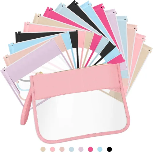 Miniatura 8 de Irenare Bolsa de maquillaje transparente de 16 piezas, bolsa de aseo con cremallera plana, impermeable, bolsa de PVC transparente para cosméticos