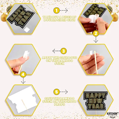 Miniatura 4 de Accesorios grandes para cabina de fotos de Año Nuevo 2023 – Paquete de 26 Accesorios de cabina de fotos de Año Nuevo de papel negro dorado