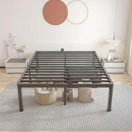 Miniatura 8 de ROIL Base de cama de 18 pulgadas tamaño matrimonial con esquinas redondeadas y agujeros para cabecero con sujetadores de colchón, listones de acero