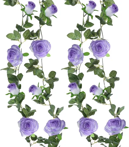 Miniatura 14 de Felice Arts Paquete de 2 guirnaldas de rosas artificiales color blanco crema de 6.5 pies cada guirnalda de rosas artificiales colgantes para arco