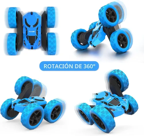 Miniatura 2 de Hamdol Auto de control remoto para niños, auto de acrobacias RC giratorio de 360°, vehículo eléctrico 4WD de doble cara con luces LED, autos de Azul