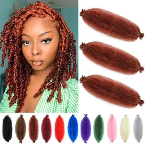 Cabello afro trenzado Springy de 12 pulgadas, paquete de 3 paquetes de color rojo cobre preesponjado, cabello trenzado Marley Twist para mujeres