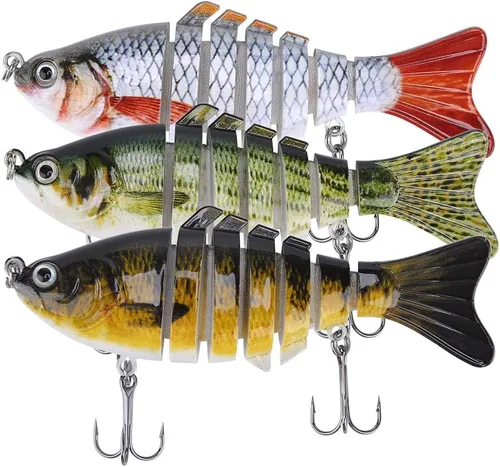 Miniatura 8 de Señuelos de pesca realistas para lubina, trucha, lucioperca, pez depredador, cebos realistas de peces multiarticulados, kits de aparejos de pesca