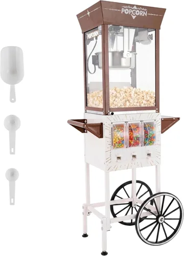 Miniatura 21 de Máquina de palomitas de maíz con carrito, con ruedas, cuchara de aceite de acero inoxidable, carrito móvil con taquillas para cine en casa Negro