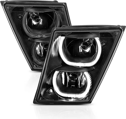 Miniatura 2 de AmeriLite Para Volvo VN VNX VNL VNM 2003-2017 Truck Black Dual LED Halo Bar Parachoques Luces antiniebla de repuesto Par con cableado - Lado