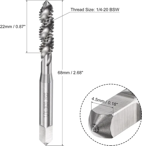 Miniatura 2 de uxcell Grifo de roscado de flauta en espiral 1/4-20 BSW, HSS (acero de alta velocidad), rosca de máquina sin revestimiento, herramienta de roscado