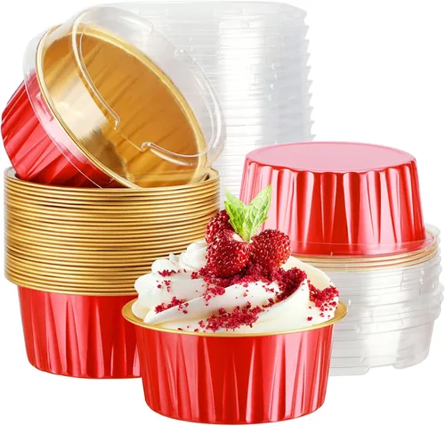 Miniatura 25 de EUSOAR Forros para cupcakes con tapas, 30 piezas desechables de papel de aluminio de 5 onzas, moldes para hornear cupcakes, envases de postre