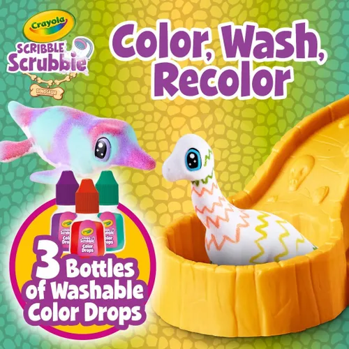 Miniatura 5 de Crayola Scribble Scrubbie Pets - Tobogán acuático de dinosaurio, juguetes de dinosaurio para niños, juguete de aseo de mascotas, regalos para niños