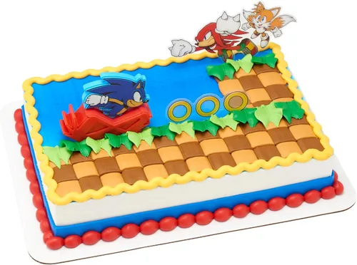 DecoSet Sonic The Hedgehog - Juego de decoración de 3 piezas con cola y nudillos para tartas, anillos y figura de acción de Sonic rodante, para