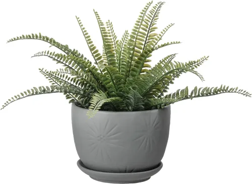 Miniatura 7 de MyGift - Maceta redonda de cerámica amarilla de 17,78 cm con orificio de drenaje y platillo adjunto, moderna y decorativa, con relieve