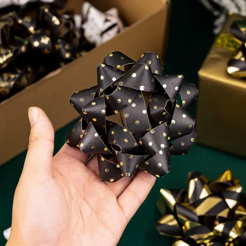 Miniatura 9 de RUSPEPA Surtido de lazos de regalo de papel de doble cara, diseño negro y dorado para Navidad, vacaciones, cumpleaños, bodas, baby shower, total
