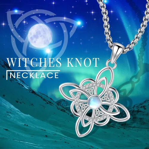 Miniatura 117 de Collar de pentagrama de plata de ley con triple luna, diosa celta, nudo celta, nudo de brujas, Ankh, sol y luna, Hécate, lilith, Santa Muerte