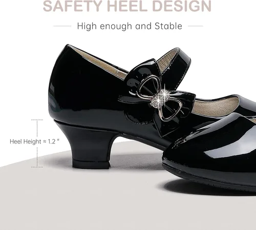 Miniatura 6 de Dufannie Zapatos de vestir para niñas, zapatos de tacón bajo de princesa, zapatos planos con purpurina para bodas y fiestas