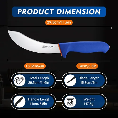 Miniatura 5 de DRAGON RIOT Cuchillo de desollar de 6 pulgadas, cuchillo de carnicero de carne para carne de res y procesamiento, cuchillo de cocina de acero