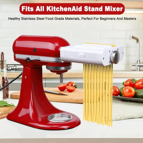 Miniatura 3 de RETHONE Accesorio para hacer pasta para batidoras de pie KitchenAid, juego de accesorios de pasta 3 en 1, incluye rodillo de pasta, cortador