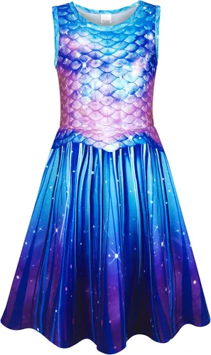 Miniatura 22 de Funnycokid Vestido de Sirena para Niñas, Sin Mangas, de Verano, para Cumpleaños, de Fiesta con Volantes, Ropa de 4 a 13 Años