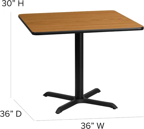 Miniatura 3 de Flash Furniture Juego de mesa cuadrada de laminado natural de 36 pulgadas con base en X y 4 sillas de metal con respaldo de escalera, asiento