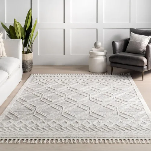 Miniatura 9 de nuLOOM Alfombra de Área Ansley Marroquí con Borlas de 2 x 6 pies, Gris, diseño bohemio con textura alta-baja, pelo alto de felpa, resistente a
