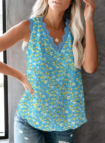 Miniatura 268 de VIISHOW - Camiseta sin mangas, sexy, con cuello en V y bordes de encaje para mujer, camisola de vestir, camisas de gasa, sin mangas, casuales