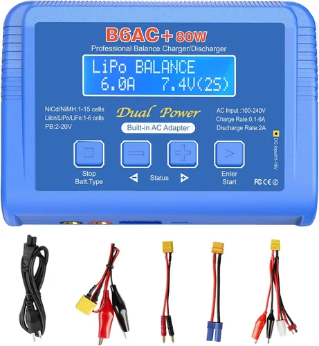B6AC 80W Lipo cargador de equilibrio de batería 6A descargador, RC Hobby LiPo/Li-ion/Life NiMH/NiCd Cargador de equilibrio de batería digital con