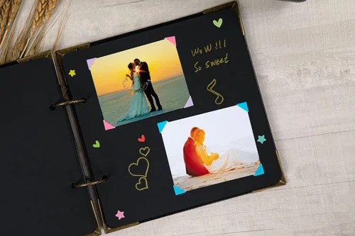 Miniatura 3 de Álbum de fotos de 8 x 8 pulgadas de cuero con tapa dura, 80 páginas de papel artesanal en blanco, álbum de recortes DIY para bodas y aniversarios