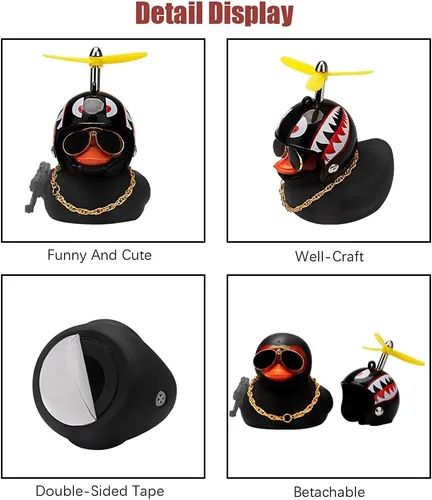 Miniatura 3 de wonuu Adornos de pato de goma para tablero de automóvil, juego de decoraciones de pato rosa con casco de hélice, lentes de sol, cadena dorada