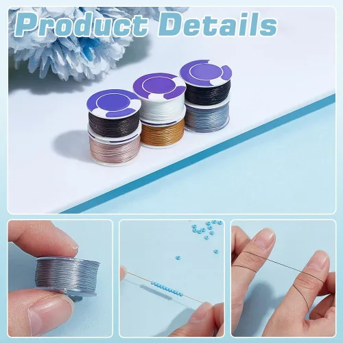 Miniatura 4 de PH PandaHall Cuerda de cuentas de 300 yardas de 0.004 in para cuentas de semillas, 6 colores, cuerda de hilo de nailon para cuentas, cuerda