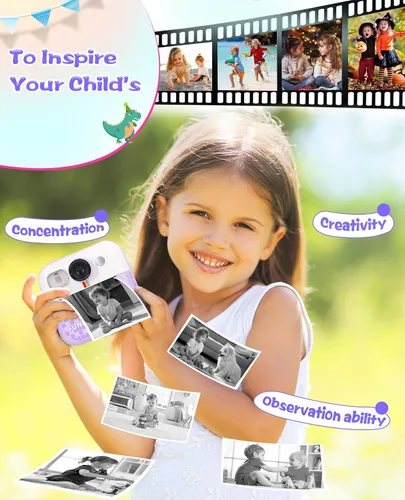 Miniatura 3 de Cámara de impresión instantánea, regalos de cumpleaños para niños y niñas, cámara de video digital HD 1080P para niños, juguetes para niñas de 4 a
