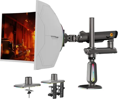 Miniatura 6 de NB Brazo de monitor de juego de altura extra para pantalla de 32 a 60 pulgadas, carga de hasta 20 kg, VESA 75/100, luz RGB, resistente, ajustable