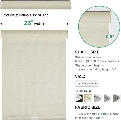 Miniatura 6 de Tonature Persianas Enrollables sin Cordón 100% Opacas para Ventana, Cortinas Enrollables con Tela Texturizada, Protección UV, Persianas
